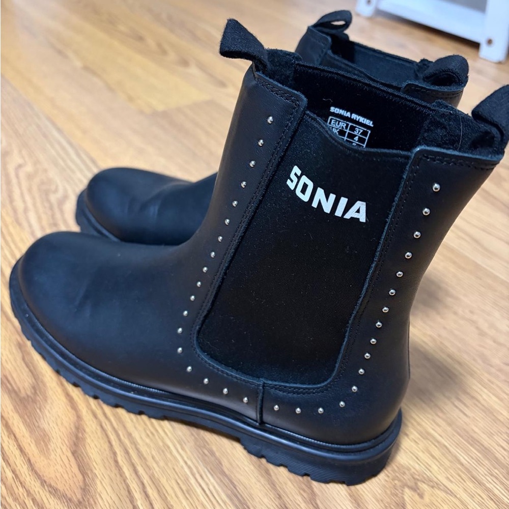 Sonia Rykiel Black Studded Leather Ankle Boots